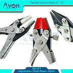 Adjustable Double Nylon Flat Nose Jaws & Non-Adjustable + Smooth Chain Nose – Uniform Pressure to Provide a Consistent Grip – Textured Metal Handles - Tool for Jewelry Making (3 Pack Bundle)