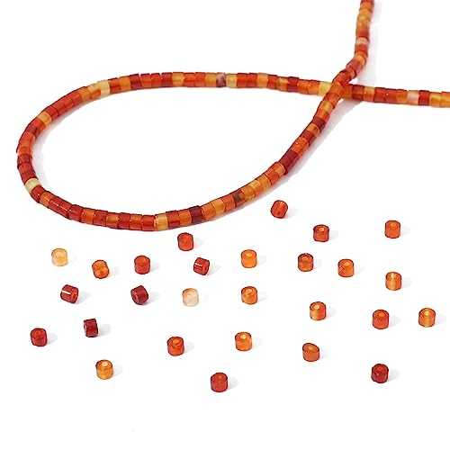 BEADIA Natural Red Agate Short Cylinder Beads 2x3mm 155pcs Tube Loose Semi Gemstone Beads for Jewelry Making Design - color: Red Agate