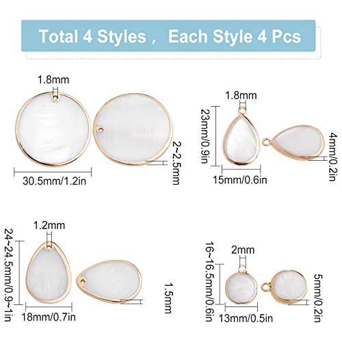 SUNNYCLUE 1 Box 16Pcs 4 Style Natural Shell Charms Freshwater Shell Teardrop Coin Shape Beads Flat Round Golden Brass Pendants for Jewelry Making Charm Earring Necklace Accessories Craft DIY Supplies - color: 1 Box 16pcs Flat Round Shell Charms