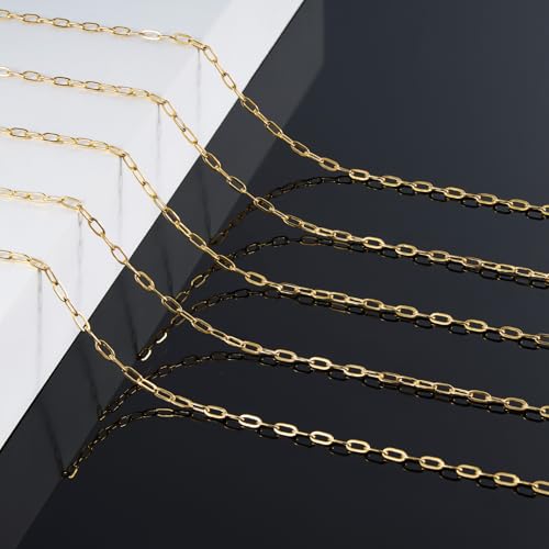 KYUNHOO 16.4FT/5M Stainless Steel Paperclip Chain Roll Gold Plated Jewelry Making Chains Spool Bulk Jewelry Links with Lobster Clasps Jump Rings for Crafting DIY - color: Paperclip Gold