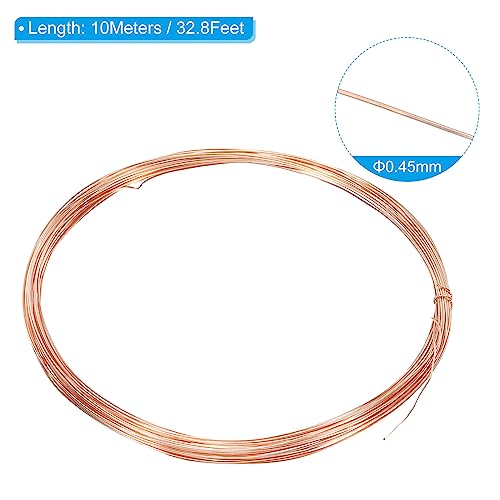 PATIKIL 32.8 Feet Solid Bare Copper Wire, 26 Gauge 99.9% Pure Copper Wire 0.45mm Soft Beading Wire Metal Plant Stem Ties for Jewelry Craft (10m) - size: 0.45mmx10m