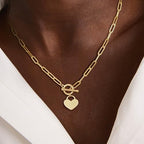 Carffordo Gold Plated Necklaces for Women - Dainty Layered 14K Gold Plated Stack Paperclip Rope Cuban Toggle Link Chain Choker Necklace Set Chunky Trendy Jewelry Gift - style: OT-Heart