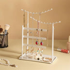 LAMU Jewelry Organizer, 5 Tier Jewelry Stand Display with Anti Entanglement Necklace Holder Tree, Height Adjustable Stroage for Earrings Rings Studs Bracelet, Valentines Day Gifts for Women, White - color: White