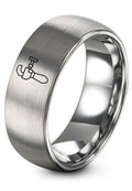 Chain Tool Ring - Gift for Cyclist - 8mm - Band - Gunmetal Black Silver - Personalized Custom Engraving - Men Women - Anniversary Engagement Wedding - Tungsten Carbide - Flat Dome Bevel - color: 04 - Grey Tungsten