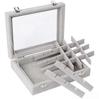 Velvet Jewelry Box 24 Grid Jewelry Earrings Display Organiser Box Ring Tray Holder Earrings Storage Case for Girls Women Wife Mom (Gray) - color: Gray