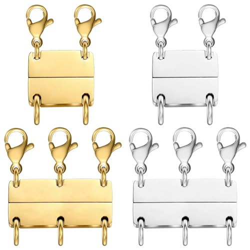 OHINGLT Multi Necklace Layering Clasp, Silver and Gold Necklace Separator for Layering, Strong Magnetic Clasps Jewelry Connectors for Layered Look - color: 4Pcs | Gold + Silver
