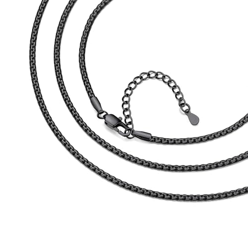 Bestyle 18K Gold Plated/Silver/Black Chain for Men, Hypoallergenic 2/4/6/8mm Stainless Steel Flat Link Chain Necklace for Men & Women Hip Hop Jewelry, 14-30" - color: 2mm-Black, size: 14 Inch