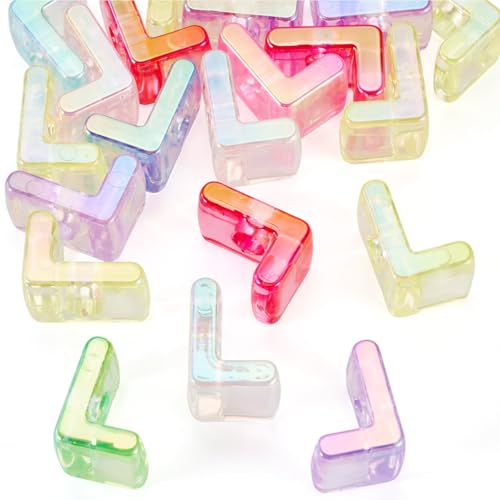 FASHEWELRY 20Pcs Large Hole Acrylic Beads Letter L Iridescent Big Plastic Letter Blocks European Beads Clear 3D Letters Initial Alphabet Bead for Keychains Necklace DIY Arts Craft - color: Random Clear, size: L