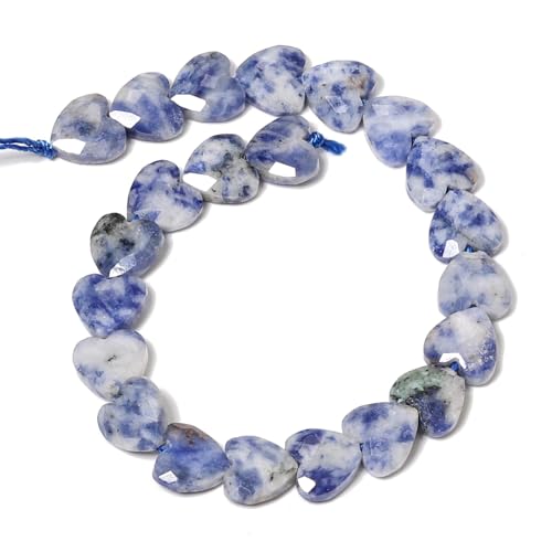 22pcs Faceted Heart Bead Natural Blue Dot Stone Beads 8mm Crystals and Healing Stones for Jewelry Making Supplies,Friendship Bracelet Kit,Love Gifts - color: Blue Dot Stone