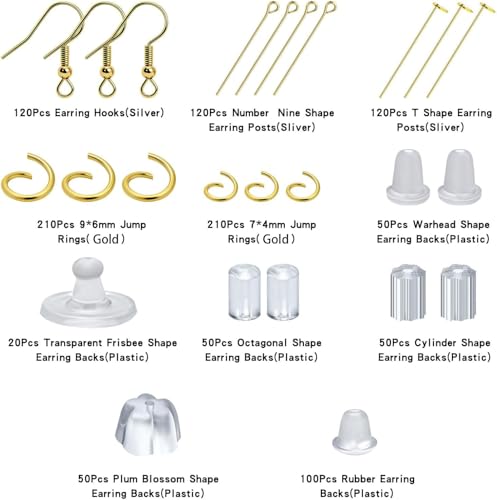 SONGIN Earring Making Kit, 1100 Pcs Jewellery Findings Earring Making Supplies Kit with Ear Hooks Posts Pins Open Jump Rings and 6 Styles Ear Backs (Gold) - color: Gold