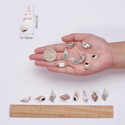 SUNNYCLUE 1 Box 16Pcs Oval Ocean Beach Spiral Seashells Craft Charms Connectors Pendant Conch Shells Charms with Plated Golden Loop Bail for Jewelry Bracelet Necklace Making Craft Supplies - color: 1 Box 16pcs Shell Charms