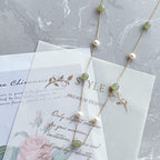 Natural Hetian Jade & Pearls Beaded Necklace Bracelet Jewelry for Women, Lucky Green Jade White Pearl Charm Adjustable Chain Jewelry Gift for Mom Lover her - color: Necklace