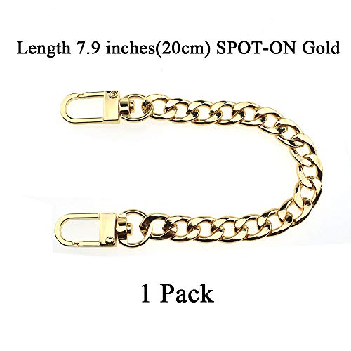HAHIYO Purse Chain Strap 7.9 inches SPOT-ON Gold for Shoulder Cross Body Sling Purse Handbag Clutch Replacement Comfortable Flat 0.4' Wide Enough 2.4mm Extra Thick Metal 1 Pack - size: Gold 7.9 Inches