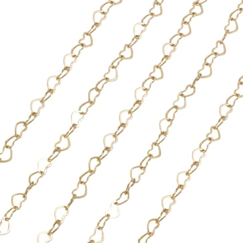 Elecrelive 16.4 Feet 14K Gold Filled Chains Heart Link Chain 5x3.5x0.4mm Permanent Jewelry for Women's Trendy Layering Necklace Bracelet Making - color: 14K Gold Filled