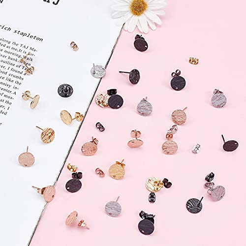 SUNNYCLUE 1 Box 20 Pairs 4 Colors Stainless Steel Ear Studs with Earring Backs Flat Round Earring Findings with Holes for DIY Making Necklace Earrings Bracelet - color: 20 Pairs Mixed Color Ear Studs Findings
