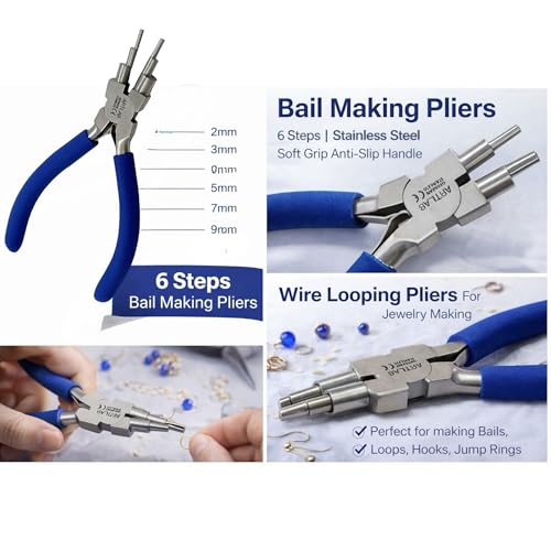 Bail Making Pliers 6 in 1 For Making Loop Rings and Jump Rings, Sizes 2mm to 9mm | Wire Looping and Forming Pliers with PVC Grip Handle - German Steel