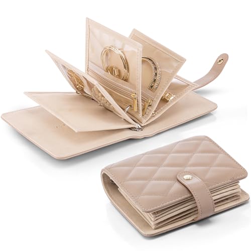 VLANDO Travel Jewelry Case,Portable Jewelry Organizer Storage Book with Clear Zipper Velvet Jewelry Pouch Bag Gifts for Traveler Women Girls-Toffee - color: Toffee