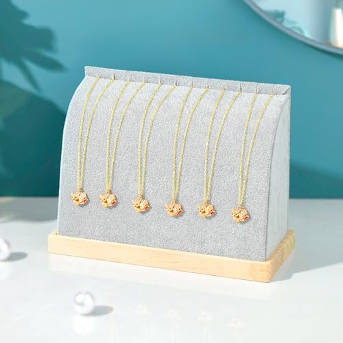Cambered Necklace Display Stand with Flannelette Soft Mat Wood Jewelry Organizer Tabletop Display Holder for Necklaces, Choker Pendant (Light Grey) - color: Light Grey