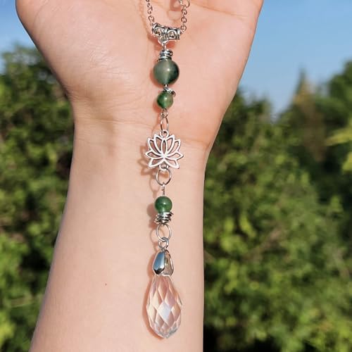Car Rear View Mirror Accessories Hanging Ornament, Lotus Rearview Decor Charm Handmade Drop Beaded Crystal Cute Boho Swinging Interior Decor for Women Men - color: Lotus