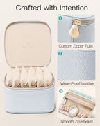 VLANDO Travel Jewelry Case,Travel Jewelry Organize with 6 Velvet Jewelry Zipper Pockets,Premium Petal Hardware Jewelry Case for Birthday Wedding Graduation Gifts-Baby Blue - color: 6PCS-Baby Blue