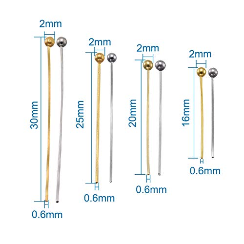 Craftdady 700Pcs Brass Ball Head Pins 16mm 20mm 25mm 30mm Mixed Colors Wire Headpins for Jewelry Making - color: Platinum & Golden