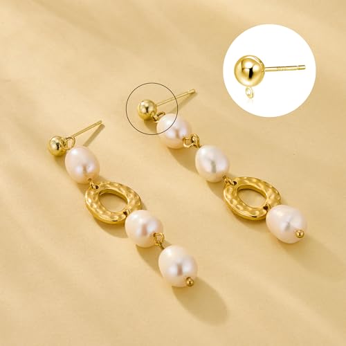 Gold Earrings Post for Jewelry Making, 12Pcs 3/4/5mm 925 Sterling Silver Earrings Ball Studs with Loop, Hypoallergenic Gold Ear Findings Butterfly Backs Supplies Set Studs Posts for Earrings Making - color: Ball_Gold