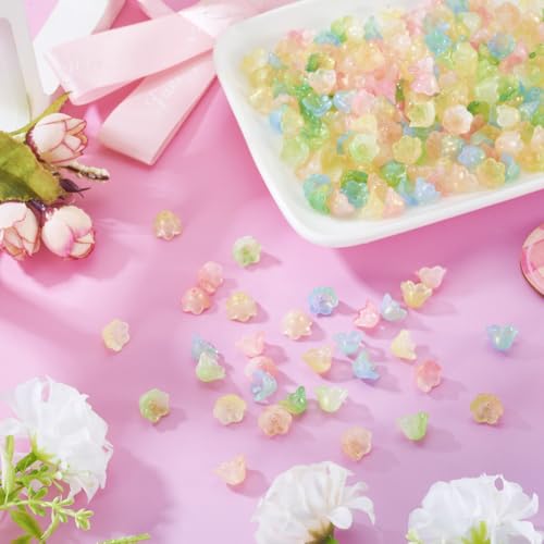Beadthoven 200Pcs Flower Glass Bead Caps Transparent Glass Crystal Trumpet Lily Flower Beads Floral Loose Spacer Bead Charms for Bracelet Necklace Earring Jewelry Making - color: Trumpet-Colorful
