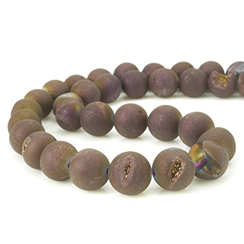 RUBYCA Round Dyed Electroplated Druzy Agate Quartz Crystal Gemstone Beads (1 Strand, Purple, 6mm) - color: Purple, size: 6mm