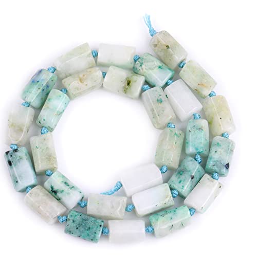 GEM-Inside 27Pcs 8x12mm Natural Blue Tianshan Jasper Stone Gemstone Faceted Freeform Tube Column Chakra Beads for Jewelry Making Full 15" Strand Power Energy Healing - color: Blue Tianshan
