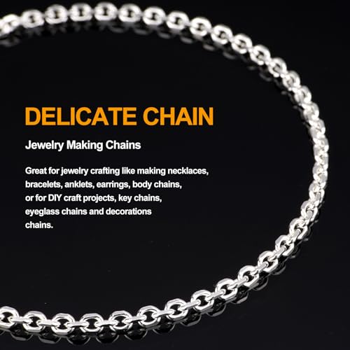 KYUNHOO 16.4 Feet Silver Jewelry Making Chains Bulk on Spool Oval Cable Chain Links for Women Men DIY Crafts with Jump Rings Lobster Clasps Supplies - color: Cable Silver