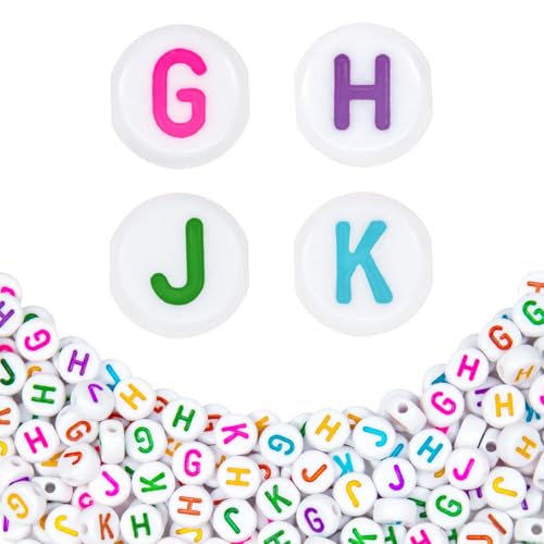 360Pcs 4X7mm Acrylic Letter Beads for Jewelry Making - White Round Vowel Letter E Beads for Bracelets, Necklaces, DIY Crafts - color: 03 GHJK, size: White & Colorful