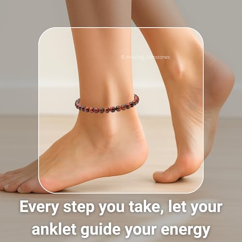 Amazing Gemstone Crystal Anklet Ankle Bracelets for Women - Waterproof Beaded Healing Crystal Anklets, Plus Size Chakra Gemstone Bead Anklet - color: Red Tiger Eye, style: Plain