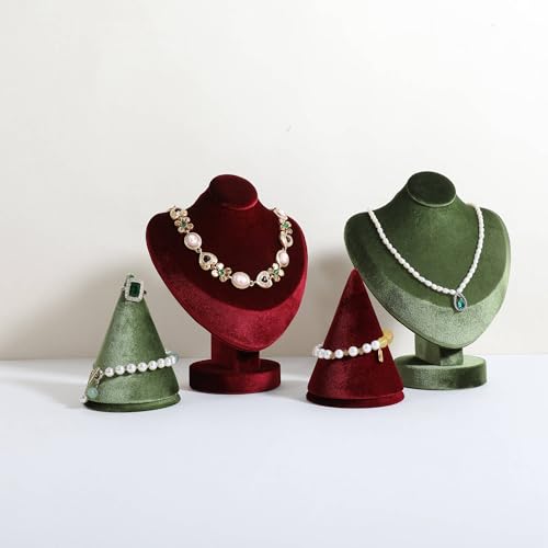 Velvet Necklace display stand for Selling, Jewelry Bust Mannequin for Show, Small Necklace Holder Stand【Red】 - color: Red
