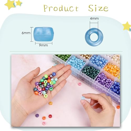 Greentime Pony Beads, 2800 PCS 9mm Bright Pearl Craft Beads for Bracelet Making Large Hole Bead Hair Bead for Friendship DIY Crafts - color: Rainbow 24 colors pearl style