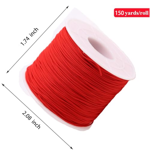 0.5mm 150Yards Nylon String Cord Braided Beading Thread for DIY Crafts Friendship Bracelets Pendant Chinese Lucky Knotting Macrame Necklaces,Jewelry Making (Red) - color: Red, size: 0.5MM