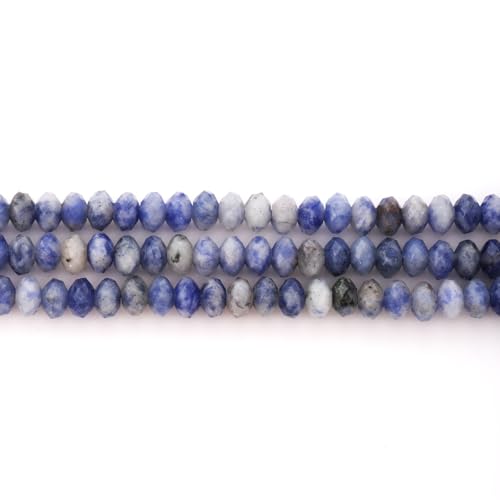 Faceted 4x6mm Natural Blue White Sodalite Stone Rondelle Spacer Gemstone Beads Loose Semi Gemstone Beads for Jewelry Making - color: Blue White Sodalite