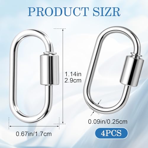 4 Pcs Locking Carabiner Small, Oval Jewelry Carabiner, Silver Carabiner Clasp, Metal Carabiner Necklace for DIY Necklace Bracelets Jewelry Making Hook (Silver) - color: 4 Pcs-Silver, Gold, Style2