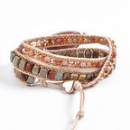 YGLINE Women Boho Handmade Natural Stone Crystal Leather Bead Wrap Bracelets Collection - color: Rhodochrosite 4