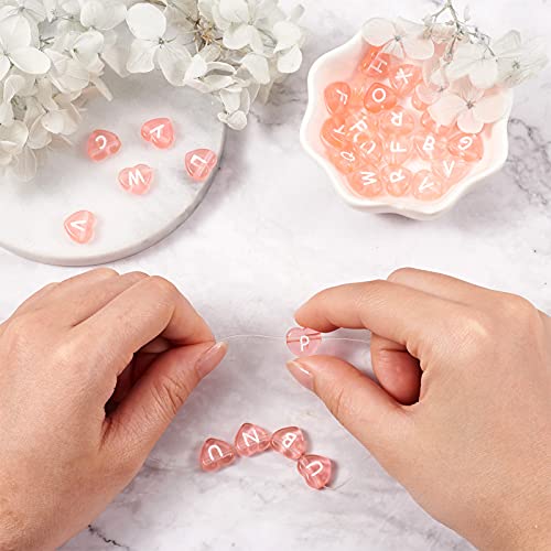 Cheriswelry 100pcs Pink Heart Letter Beads Transparent Acrylic Alphabet Crystal Beads Horizontal Hole Pony Loose Spacer 10.5x11.5mm for DIY Earring Bracelet Necklace Jewelry Making - color: Pink-Heart