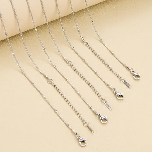 12 Pcs Stainless Steel Round Snake Clip Bead Chain Necklace for Women Man Silver DIY Jewelry Chain Necklace Bulk - color: Silver Snake Bead, size: 16 inches