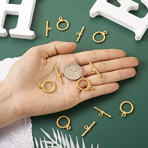 Pandahall 10 Sets Tibetan Alloy Toggle Clasps Round Toggle Clasps Connectors Bracelet Jewelry Clasp Connectors for Necklace Bracelet Jewelry Making (Light Gold)