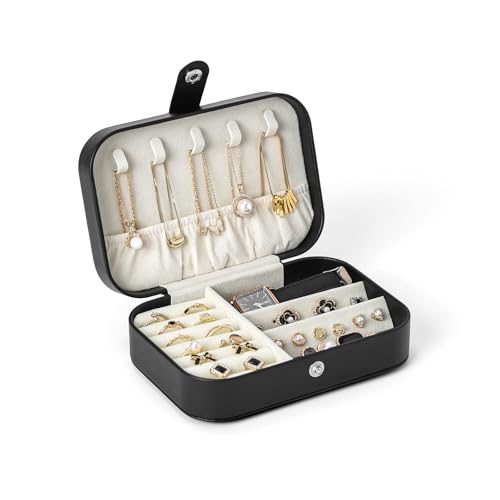 CASEGRACE Jewelry Box For Women Portable Travel Jewelry Case for Necklace Earring Rings Jewelry Holder Case Gift Box Girls - color: Black-S, size: Leather