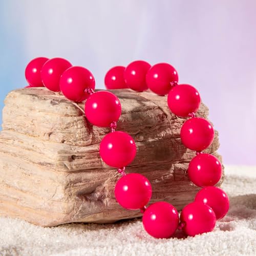 Caiyao Bohemian Colorful Acrylic Round Beaded Choker Necklaces Handmade Adjustable Resin Beads Clavicle Rope Necklace for Women Men Ethnic Costume Party Vacation Jewelry Gifts - color: Rose red
