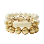 LALAPPLE Gold Plated Beaded Acrylic Bamboo Tube Bangle Bracelets for Women, Colorful Chunky Curved Tube With Gold Plated Pieces Beads Stretch Bracelet Friendship Summer Beach Jewelry - color: A-Ivory-gold beaded 3pcs