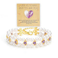 Double Layer Pearl Heart Bracelets for Women, Cubic Zirconia Charm Jewelry, Adjustable Gold Silver Stackable Bracelet Jewelry Set Birthday Gift for Mom Daughter Wife - color: Gold-Purple