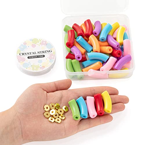 Spritewelry 42pcs Chunky Tube Beads for Bracelets Making Acrylic Curved Tube Bamboo Beads Noodle Spacer Beads Imitation Gemstone for Trendy DIY Bracelet Making Keychain Wristlet Tube Beads - color: Mixed Color-2