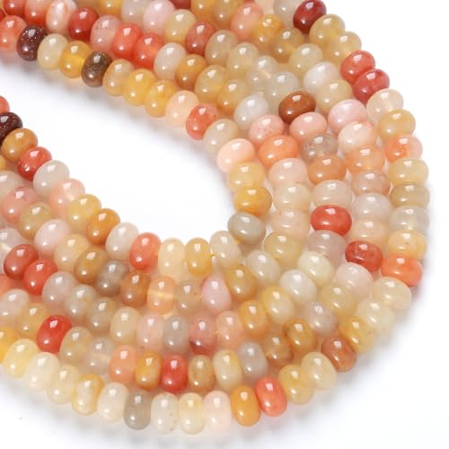 76pcs 5x8mm Natural Stone Golden Thread Jade Rondelle Spacer Loose Beads Abacus Disk Stone Round Loose Gemstone Beads for Jewelry Making DIY Bracelet Necklace - color: Golden Thread Jade Stone