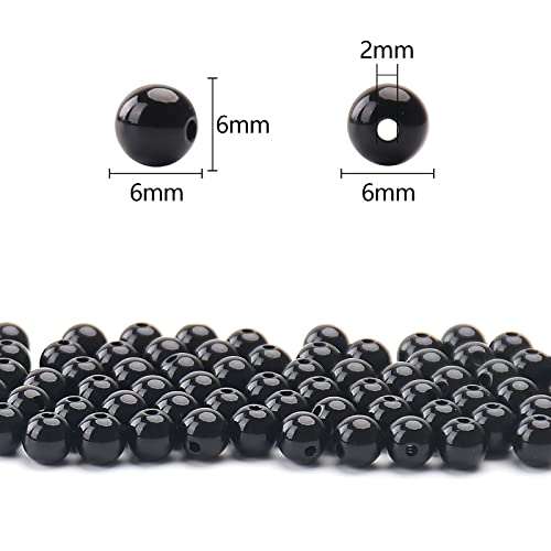 1000PCs 6MM Smooth Black Acrylic Round Beads, Round Acrylic Balls Gumball Beads, Bubblegum Beads Chunky Beads, Plastic Resin Beads for Necklace and Bracelet Making, Crafting Supplies - color: Smooth Black, size: 6MM
