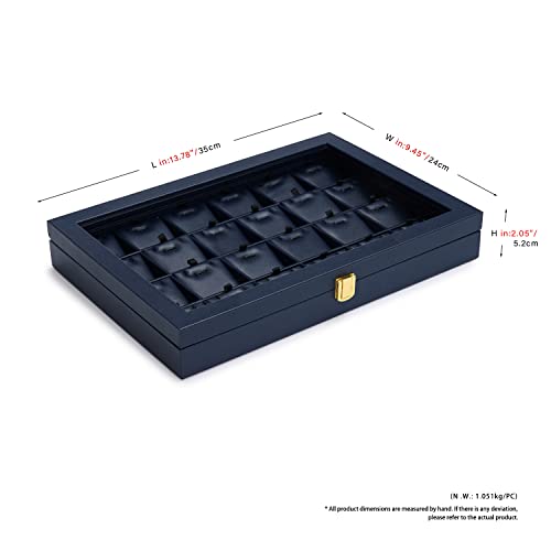 Oirlv Premium Blue Leather Jewelry Tray with 24 Grid Removable Jewelry Cards Jewelry Organizer Box with Transparent Acrylic Lid Necklace Pendant Display Case - color: Blue, size: 24 Gird with Inserts