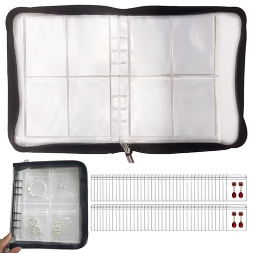 Transparent Jewelry Storage Book Travel Jewelry Organizer Transparent Jewelry Book Organizer for Necklace Ring Holder Jewelry Organizer Book with Small Clear Pouch (Black-80PCS S Pouches) - color: Black - 80pcs S Pouches